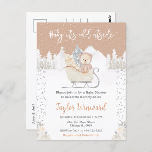 Winter Bear Brown Sleigh Baby Shower Postcard