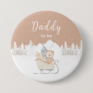 Winter Bear Brown Sleigh Daddy To Be 7.5 Cm Round Badge