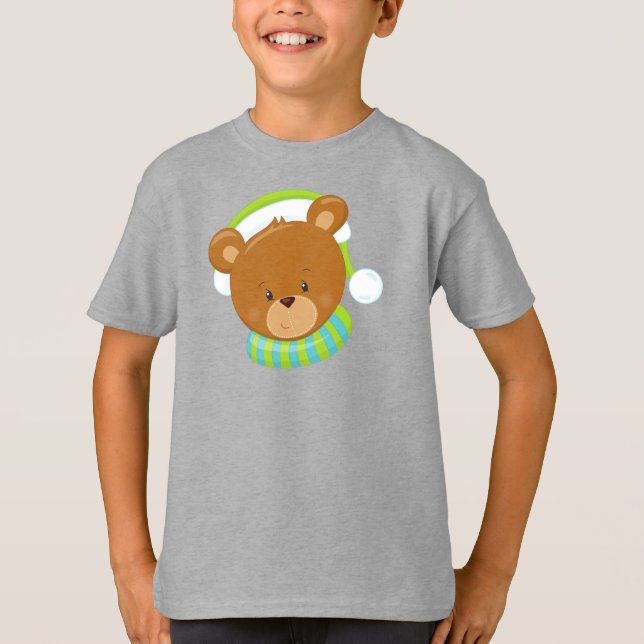 Winter Bear, Cute Bear, Brown Bear, Bear With Hat T-Shirt (Front)