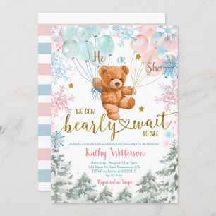 Winter Bear Gender Reveal Pink Blue Baby Shower In Invitation