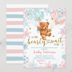 Winter Bear Gender Reveal Pink Blue Baby Shower Invitation