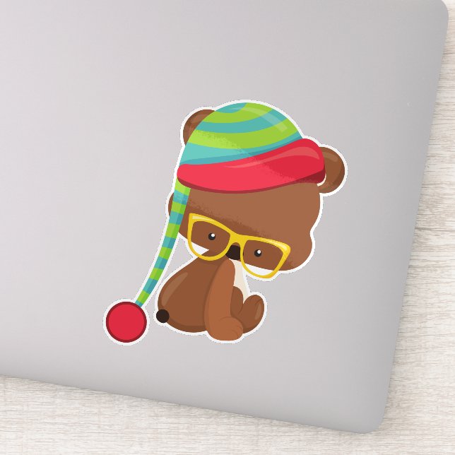 Winter Bear, Hipster Bear, Bear With Glasses, Hat (Detail)