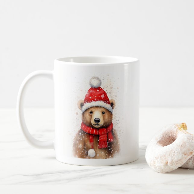 Winter Bear in a Cosy Red Hat  Coffee Mug (With Donut)
