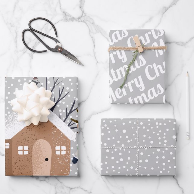 Winter bear, Merry Christmas and snowflakes Wrapping Paper Sheet (Front)