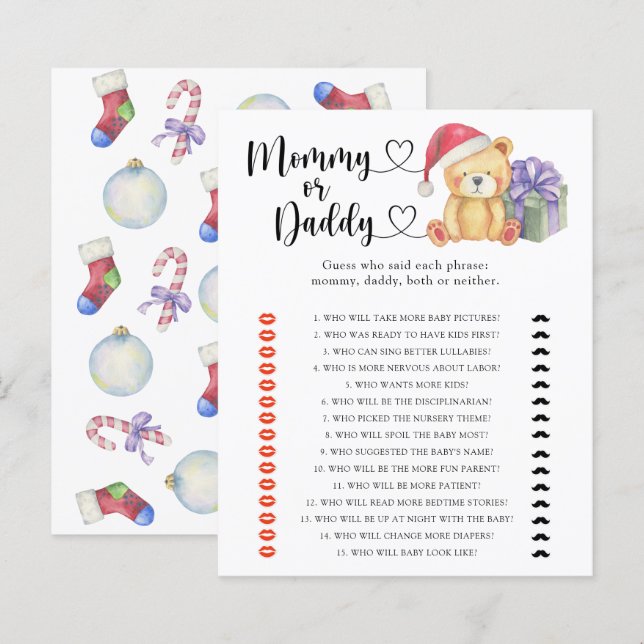 Winter bear - mummy or daddy baby shower game (Front/Back)