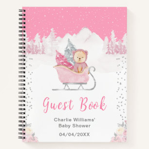 Winter Bear Pink Sleigh Baby Shower Guest Book
