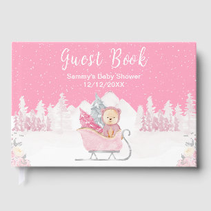 Winter Bear Pink Sleigh Baby Shower Guest Book
