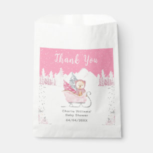 Winter Bear Pink Sleigh Baby Shower Thank You Favour Bags