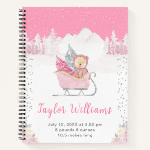 Winter Bear Pink Sleigh Birth Statistics Notebook