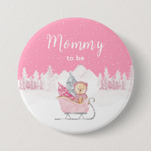 Winter Bear Pink Sleigh Mummy To Be 7.5 Cm Round Badge