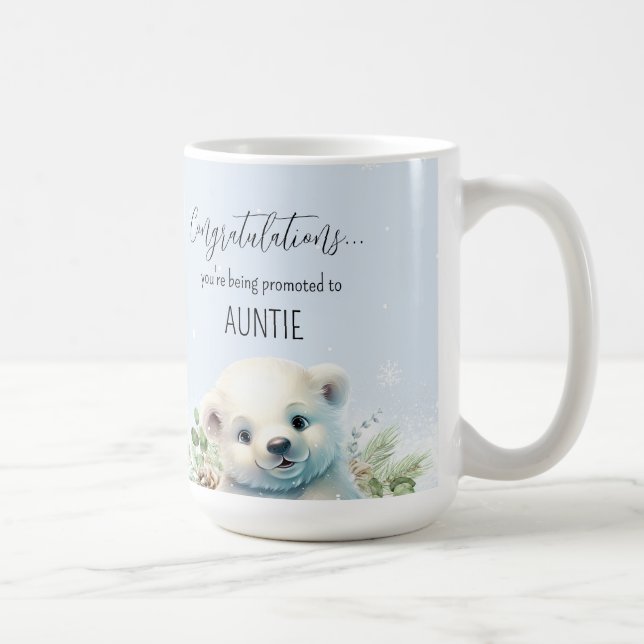 Winter Bear Pregnancy Reveal Promoted to Auntie Coffee Mug (Right)