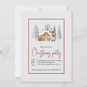 Winter bear, trees and snowfall Christmas party Invitation