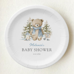 Winter Bear Watercolor Baby Shower Paper Plate