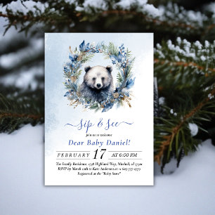 Winter Bear Watercolor Sip and See Invitation