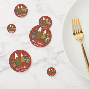 Winter Bear White Christmas Red Buffalo Plaid  Confetti