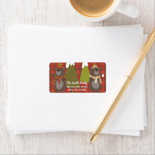 Winter Bear White Christmas Red Buffalo Plaid Label