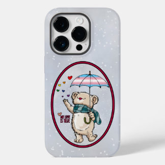 Winter Bear With Umbrella In Transgender Flag Colo Case-Mate iPhone 14 Pro Case