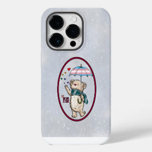 Winter Bear With Umbrella In Transgender Flag Colo iPhone 14 Pro Case
