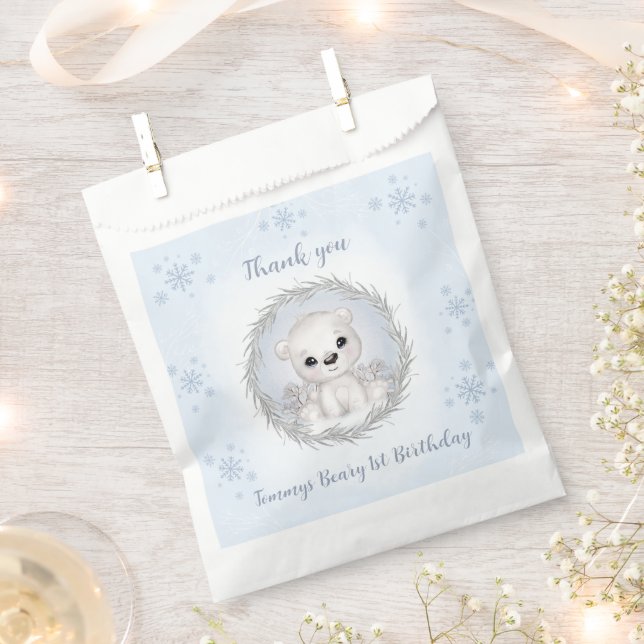 Winter Beary 1st Birthday Blue Cute Bear Favour Ba Bags (Clipped)