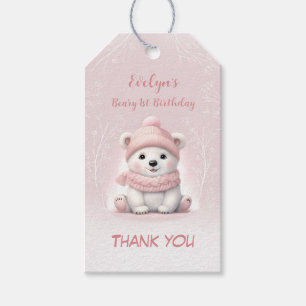 Winter Beary 1st Birthday Pink Polar Bear Gift Tags