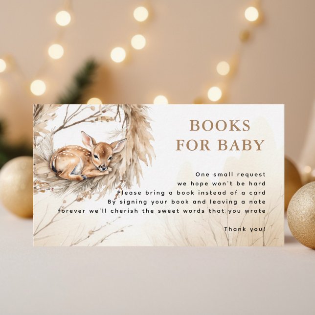 Winter Beige Baby Deer Books For Baby Baby Shower Enclosure Card (Creator Uploaded)