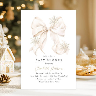 Winter Beige Bow Baby Shower Invitation