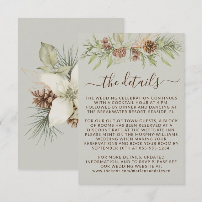 Winter Beige Details RSVP Website Wedding Enclosure Card (Front/Back)
