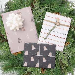 Winter Bells Trees Modern Pastel Christmas Wrapping Paper Sheet