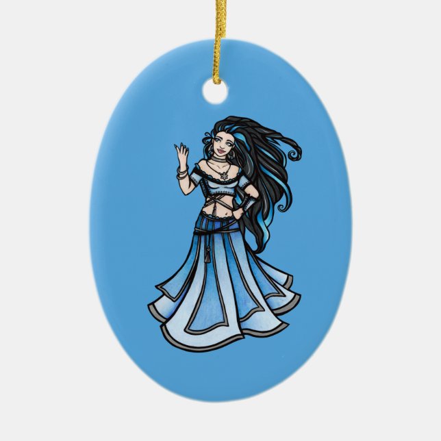 Winter Belly Dancer Goddess Ceramic Tree Decoration (Front)
