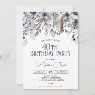 Winter Berries 40th Birthday Invitation