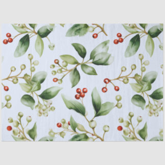 Winter Berries and Greenery Blue Christmas Tissue Paper