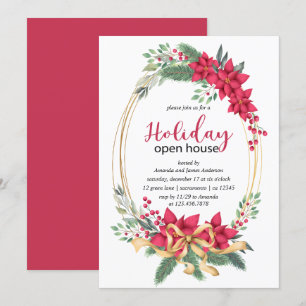 Winter Berries And Greenery Holiday Open House Invitation