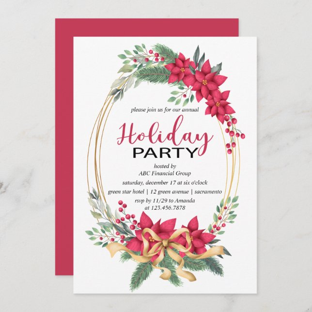 Winter Berries And Greenery Holiday Party Invitation (Front/Back)