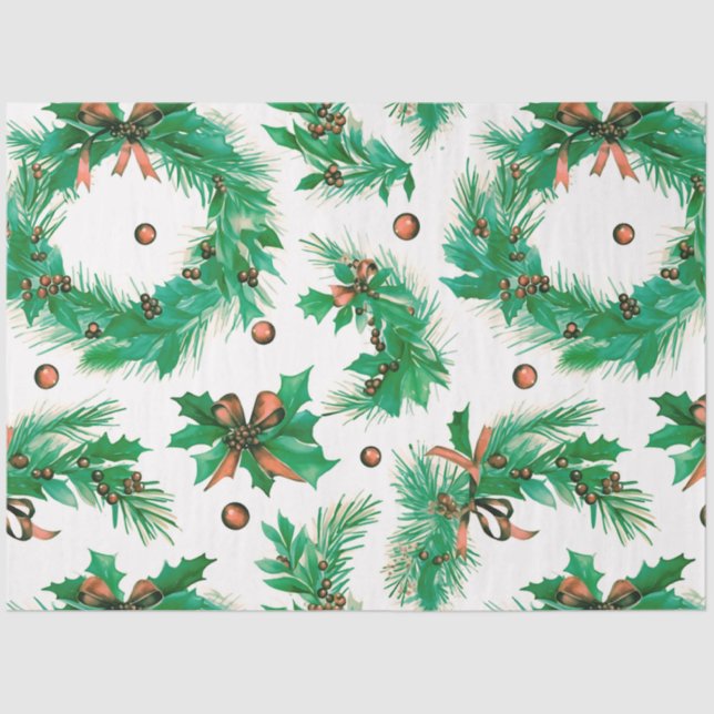 Winter Berries and Greenery Wreathe Christmas Tissue Paper (Front)