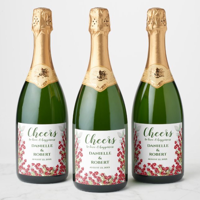 Winter Berries and Greens Merry Christmas Sparkling Wine Label (Bottles)