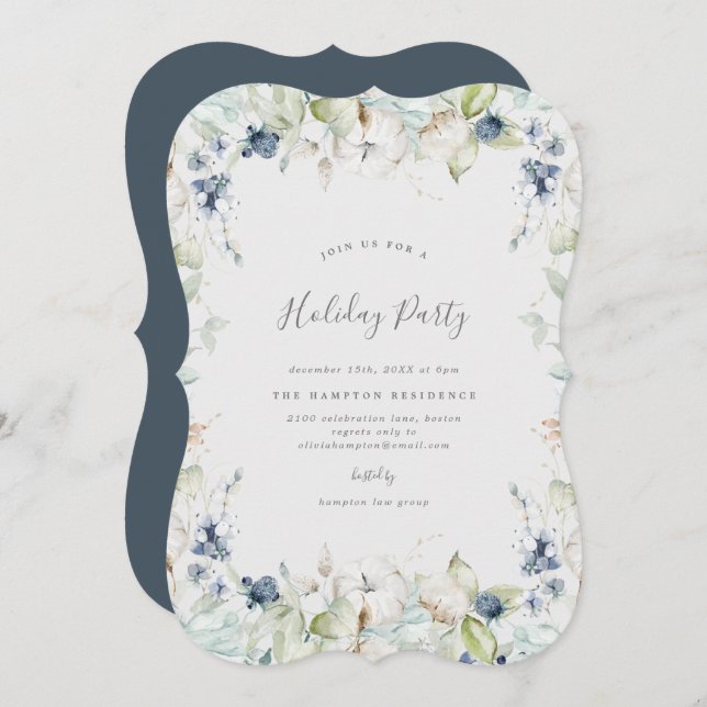 Winter Berries Border Holiday Party Invitation (Front/Back)