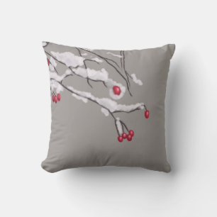 Winter Berries Branches Covered In Snow Cushion