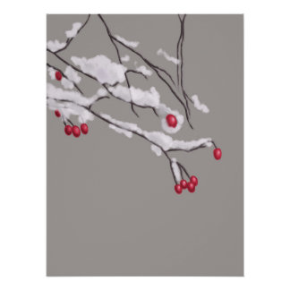 Winter Berries Branches Covered In Snow Poster