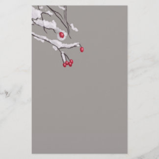 Winter Berries Branches Covered In Snow Stationery