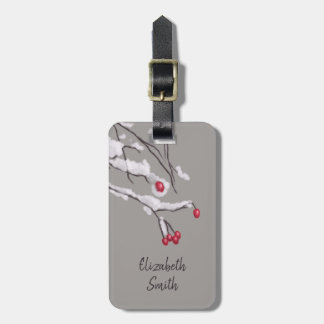 Winter Berries Branches In Snow Custom Name Luggage Tag