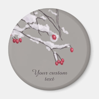 Winter Berries Branches In Snow Custom Text Magnet