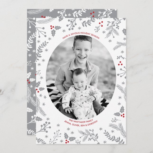 Winter Berries Christmas Holiday Flat Card (Front/Back)