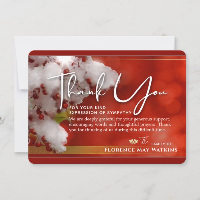 Winter Berries Christmas Sympathy Thank You Card (Front)
