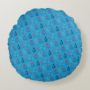 Winter berries & cosy cute blue round cushion