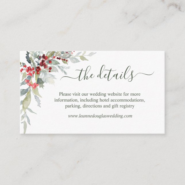 Winter Berries Foliage Wedding Details Website  Enclosure Card (Front)
