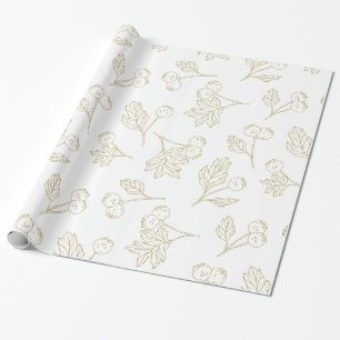 Winter Berries Gold White  Christmas Wrapping Paper