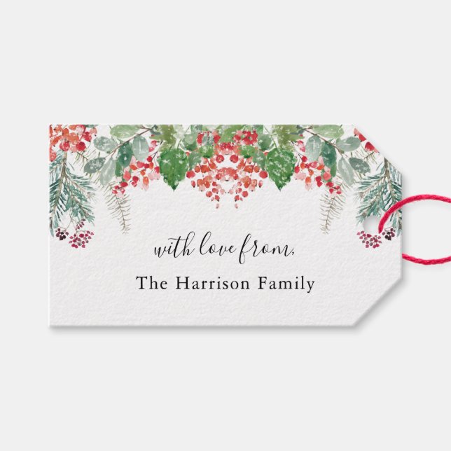 Winter Berries Greenery Christmas Gift Tags (Front (Horizontal))