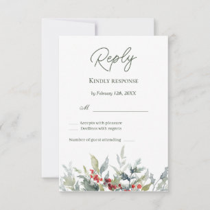 Winter Berries Greenery Foliage Reply RSVP Card