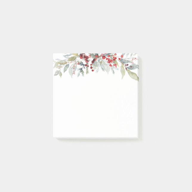 Winter Berries Greenery Foliage Wedding Christmas Post-it Notes (Front)