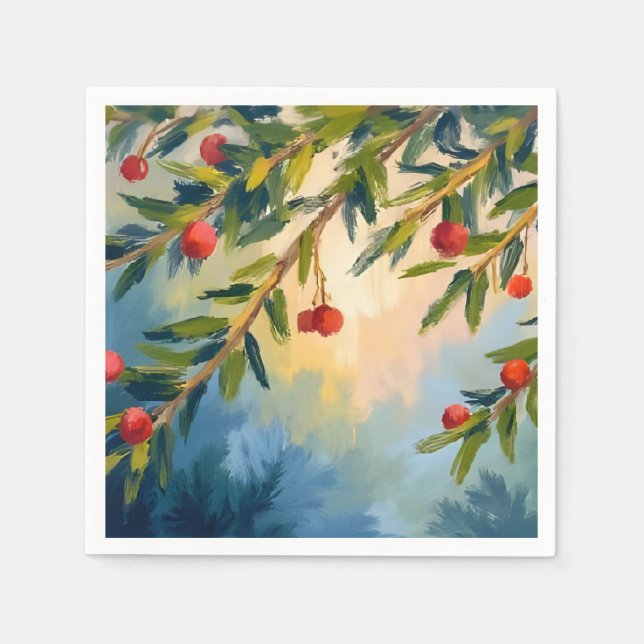 Winter Berries & Greenery | Holiday Party Napkin (Front)